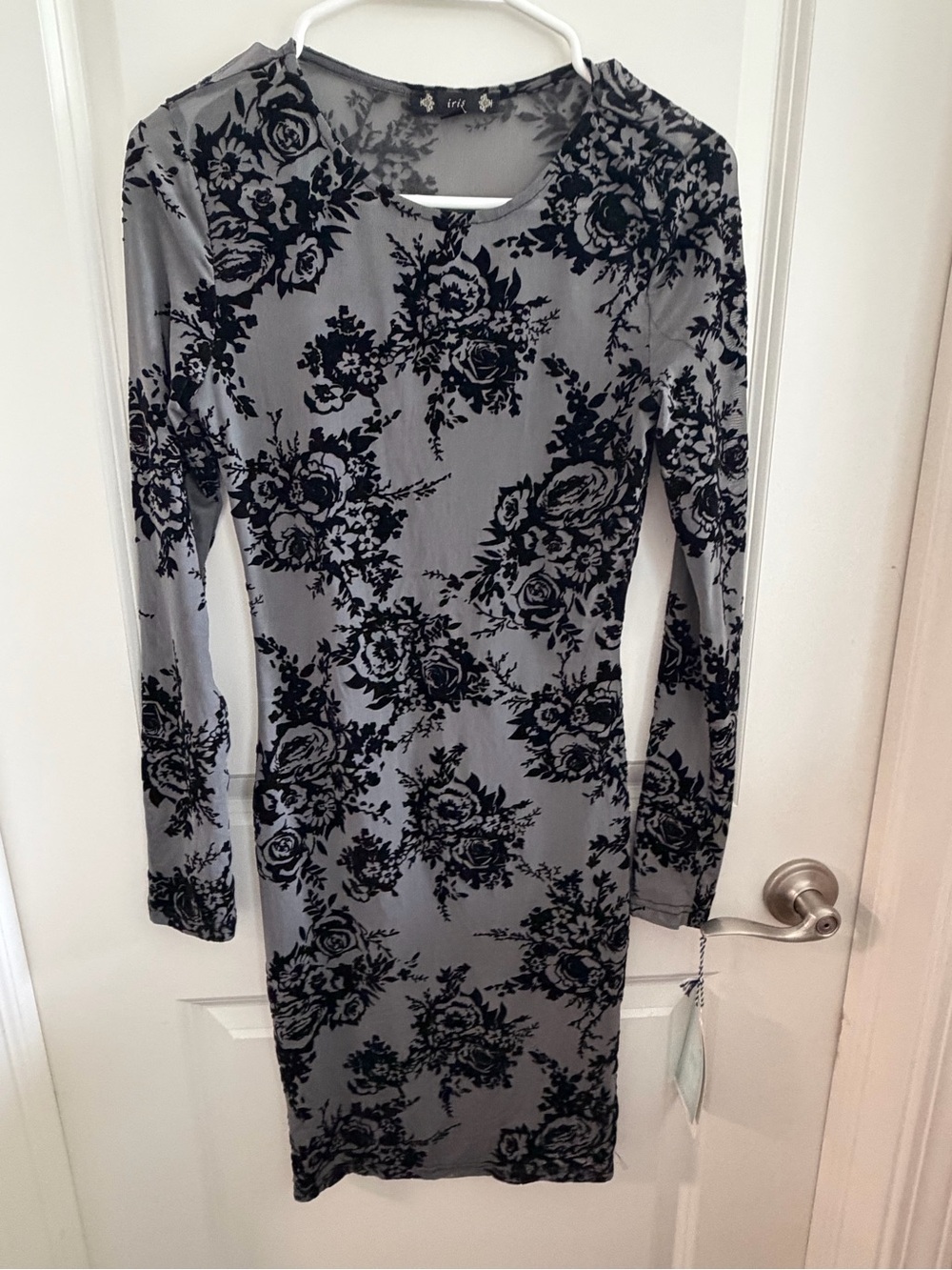 iris Gray Dress with Black Floral Velvet Burnout